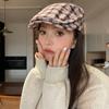 Boina linda de cuadros estilo japonés para mujer, delgada para primavera y otoño, retro, estilo artístico anti-Dai Wen, sombrero de pintor que hace que la cara luzca pequeña