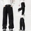Jeans negros casuales estilo americano, lavados vintage desgastados, rectos holgados de pierna ancha, pantalones de moda callejera para hombre