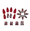 Parches de Uñas Postizas Portátiles Uñas Almendradas Bloqueo de Color Rojo y Plateado Puntas de Uñas Portátiles Venta al por Mayor Exportación Transfronteriza Fuente de Suministro Exclusiva