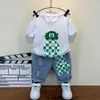 Conjunto de Verão para Meninos 2022 Novo Estiloso Bebê Verão Fresco Roupas Finas Conjunto de Shorts com Manga Curta Tendência Infantil