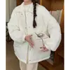Jaqueta acolchoada de algodão na cor dopamina para mulheres, novo estilo vintage 2026, jaqueta puffer de corte solto com forro de lã de cordeiro, versão coreana