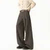 Calça Casual com Bainha Curva Design Estilo Old Money Retrô para Homens, Marca Tendência Cleanfit Modelagem Solta Versátil Caimento Fluido Calça Social Dupla Pregas