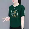 Ropa de marca de sobrestock de comercio exterior transfronterizo con etiquetas retiradas, tops casuales versátiles de manga corta irregulares y camisetas estampadas para mediana edad y personas mayores