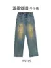 Jeans Novo Americano Retrô para Mulheres Primavera e Outono de 2026, Calças de Cintura Alta com Efeito Vintage Salpicado de Tinta, Slimming, Largas, de Perna Reta