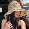 Sombrero de Paja Estilo Francés de Ala Ancha con Borde de Encaje para Mujer 2025 Nuevo Estilo Primavera Sombrero de Sol para la Costa Sombrero de Sol con Protección Solar de Flores