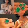 Natural brilhante verde calcedônia pingente brincos anel terno de três peças vestido chinês vestido de noiva pacote de vestido de noiva