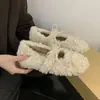 Sapatos Mary Jane peludos para aumentar a altura para mulheres, 2026 estilosos e modernos novos sapatos de algodão felpudo para outono e inverno