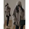 Suéter de estilo coreano, estilo perezoso, versátil, para mujer, otoño e invierno, nuevo, holgado, adelgazante, color liso, cuello redondo, de longitud media