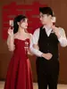 Vestido de noiva elegante para noivas, adequado para noivado, recepção e uso diário, com decote quadrado estilo chinês e opções de tamanho pequeno.