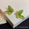 Clip para Oreja de Mariposa de Cristal con Degradado Verde Pequeños Aretes Dulces Elegantes de Chanel Plato para Incienso de Mosquitos Aretes de Mariposa