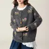 Nuevo abrigo cárdigan largo de punto jacquard estilo retro coreano para otoño e invierno para mujer, top cárdigan de punto casual para mujer