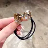 Coreia do Sul Strass Laço Fio Duplo para Cabeça Feminino Simples Elegante Cabeça de Bola Tendão de Borracha Corda de Cabelo Amarrar Cabelo Rabo de Cavalo Anel de Cabelo