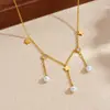 Corrente para Clavícula Elegante de Luxo Leve Versátil com Pingente de Pérola Artificial e Franja de Estrela de Cinco Pontas em Aço Inoxidável de Alta Qualidade