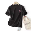 Camiseta Casual de Manga Corta con Cuello Redondo, Bordado del Año del Caballo, Algodón Peinado de Alto Hilo, Corte Holgado Adelgazante para Mujer, Primavera y Verano
