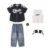 Terno de hip-hop para meninas, jeans solto, manga curta, para meninos, infantil, hip-hop, performance, hip-hop, moda infantil, roupas