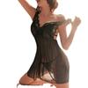 Pijamas Sexy Europeos y Americanos para Mujer, Camisón de Encaje con Tirantes, Espalda Hermosa de Malla Transparente, Falda Corta Divertida, Pijama Privado, Falda para Esposo