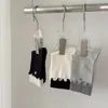 Meias Femininas Outono e Inverno Borda de Orelha de Madeira Meia-Calça Decoração Color Block Meias de Algodão Estilo Coreano Estilo Ins Versátil com Sapatos de Couro Pequenos Meias Femininas