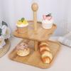 Suporte para lanches de bolo multicamadas de madeira de bambu, suporte de exibição de sobremesa de pé alto, banquete de hotel, mesa de chá da tarde, prato de frutas para chá da tarde