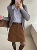 Camisa Estilo Old Money Gola Lapela Manga Longa Falso Duas Peças Top Feminino Outono Inicial Uso Diário Trabalho Bloco de Cores Tricô Trançado Suéter de Lã