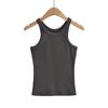 Moda estilo americano Chaleco de cuello redondo en forma de I para mujer Elástico Ajustado Moda Combinable Deportes Ocio Tirantes Top corto
