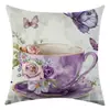 Funda de almohada de lino con estampado de mariposa morada elegante, etiqueta de decoración de animales Jit, venta al por mayor transfronteriza de Temu
