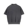 Camiseta de malha masculina de manga curta, seda gelada vazada, respirável, textura de verão, estilo old money, gola semi-alta, atacado de fábrica transfronteiriço