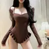 Traje de Baño Adelgazante para Mujer, Cubre Traje de Baño de Alta Gama, Cubre Traje de Baño para Aguas Termales de Alta Gama, Sexy de Una Pieza de Manga Larga para Chicas Atrevidas