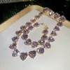 Aretes Anillo Ovalado de Zirconia Collar para Mujer Personalizado Exquisito Moda Cadena para Clavícula Set de Joyería de Lujo Ligero Gama Alta