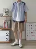Camisa de Manga Corta a Rayas Patchwork Estilo Japonés para Hombre, Nueva Llegada Verano 2026, Top Camisa Casual Holgado para Hombre