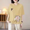 Camiseta de manga curta estilo mãe, moda de comércio exterior transfronteiriço, estoque excedente para mulheres, top casual da moda, soltinho, modelador, gola redonda