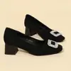 Zapatos de tacón grueso estilo Chanel 300-3 para mujer, superficie lisa, nuevo modelo 2026, bloques de color, punta cuadrada, altura de tacón de 5 cm, estilo casual de venta caliente para mujer