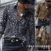 2 Colores en Gran Stock, Comercio Exterior Transfronterizo Sitio Independiente de Aliexpress Camisa para Hombre con Cuello de Solapa y Estampado de Leopardo Camisa de Manga Larga