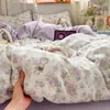Conjunto de cama de quatro peças, algodão puro, grau A, adequado para bebês e mães, capa de edredom de gaze de camada dupla, estilo minimalista, perfeito para dormir sem roupa, conjunto de três peças para dormitórios