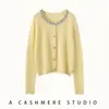 Otoño e Invierno Nuevo Estilo Cuello Redondo Cardigan Hecho a Mano con Pedrería Suéter de Cachemira para Mujer Top de Moda Manga Larga Holgado Suave Agradable al Tacto