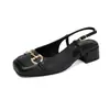 Hebilla Metálica Punta Cuadrada Zapatos de Mujer Talla Grande Punta Cerrada Espalda Abierta Sandalias de Tacón Fuente de Comercio Exterior Transfronterizo Dropshipping