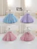 Vestido Infantil Novo 2025 Vestido Princesa de Malha com Lantejoulas Manga Curta Saia Bufante Vestido de Aniversário para Um Ano Vestido