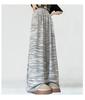 Pantalones Mochi Casuales Rayados Gris Claro para Mujer, Novedad Otoño 2025 Tie-Dye Cintura Alta Petite Pierna Recta Longitud al Suelo Pierna Ancha