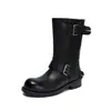 Botas de Motocicleta de Couro Genuíno com Fivela Vintage 2026 Outono/Inverno Novas Botas Martinas de Salto Grosso Botas Western de Cano Médio Botas Femininas
