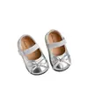 2025 Sapatos de Princesa com Laço para Meninas Prata Sapatos de Bebê para Menina Sola Macia Sapatos para Bebê Sapatos de Couro Infantil Crianças