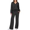 Amazon Europeo y Americano 2025 Traje Deportivo Primavera y Otoño Sudadera de Manga Larga con Cuello en V Pantalones de Pierna Ancha Conjunto de Dos Piezas Traje Casual para Mujer