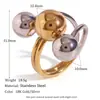 Anel de Joia Exagerado Personalizado da Moda Europeia e Americana em Aço Inoxidável Banhado a Ouro 18K Anel Ajustável com Três Bolas Coloridas para Mulheres