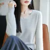Suéter base de manga larga para mujer, de cuello en V, estilo coreano, corte holgado, sin costuras, de una sola pieza, transfronterizo, al por mayor, versátil y cálido