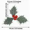 Hojas de Navidad Artificiales con Bordes Blancos, Hojas Harry, Frutas de Navidad, Decoraciones de Navidad, Fruta Roja, Dorado, Plateado, Hojas Verdes, Suministro de Fábrica