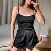 Pijama Jacquard Tejido Europeo y Americano 2025 Ropa de Casa Otoño e Invierno Pendientes de Lazo de Color Contrastante Traje de Pantalones Cortos con Tirantes para Mujer