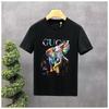 Camisa masculina com estampa de elefante e gola redonda pintada, manga curta, verão 2025, nova marca casual da moda, combinando com meia manga