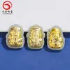 Pingente de Jade Três Estrelas com Incrustação de Ouro para Boa Sorte, Riqueza e Longevidade, Joia de Ouro Puro 999 Jade Branco Hetian, Pingente Unissex Atacado