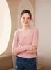 25 Camisetas de Punto de Cachemir a Rayas de Cuello en V Delgadas de Otoño e Invierno para Mujer con Mangas Largas y Suéter Cálido de Color Puro