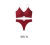 Traje de sujetador de estilo europeo y americano para mujer, ropa interior sexy con tirantes push up y pecho pequeño, tanga fina con espalda descubierta y borde cruzado