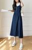 Venta al por mayor de fábrica Transfronterizo Casual Versátil Falda de Peto de Mezclilla Vestido Delgado de Longitud Media Diseño para Mujer Tendencia Casual
