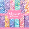 12 Hojas/Paquete Transfronterizo Nuevo Material de Escamas de Pez Sirena Papel con Escamas Brillantes Fondo para Álbum de Fotos Cuaderno Papel de Scrapbooking